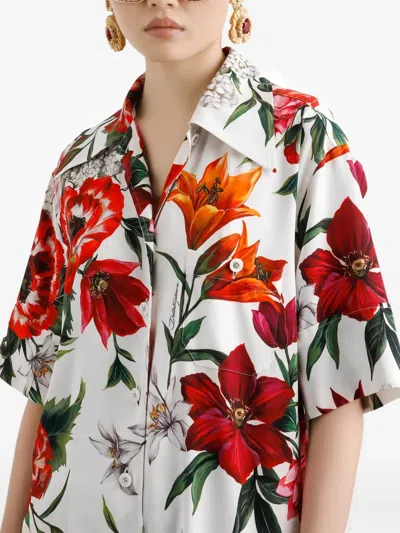 Dolce & Gabbana Flower-print Charmeuse Shirt In Multi