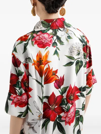 Dolce & Gabbana Flower-print Charmeuse Shirt In Multi