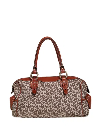 Pre-owned Dkny Vintage  Monogram-logo Totel Bag In Brown