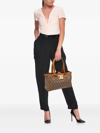 Pre-owned Dkny Vintage  Monogram Leather Tote Bag In Neutral