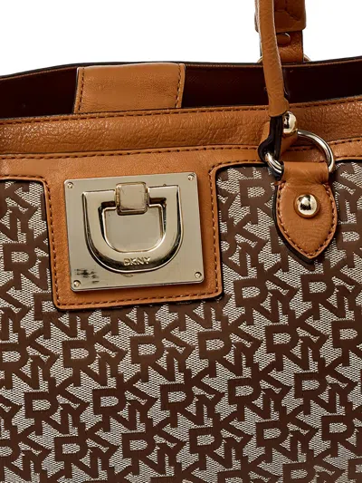 Pre-owned Dkny Vintage  Monogram Leather Tote Bag In Neutral