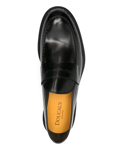 Doucal's Penny-slot Almond Toe Loafers In Black