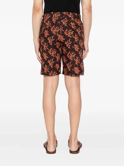 Fendi Coral-print Linen Shorts In Black