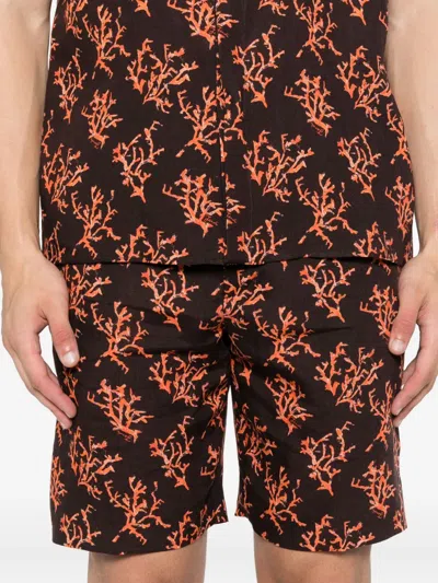 Fendi Coral-print Linen Shorts In Black