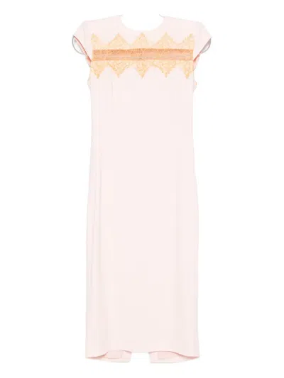 Alexander Mcqueen Lace-insert Midi Dress In Neutral