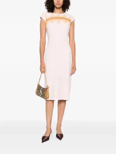 Alexander Mcqueen Lace-insert Midi Dress In Neutral