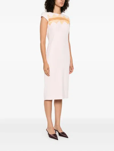 Alexander Mcqueen Lace-insert Midi Dress In Neutral
