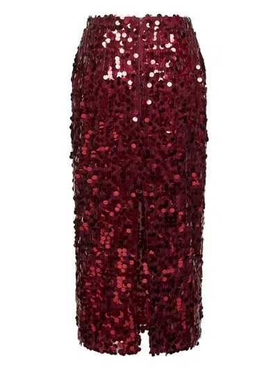 Blanca Vita Burgundy Sequins Gralis Midi Pencil Skirt In Burgundy