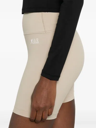 Sporty And Rich Sr Runner Logo-print High-waist Biker Shorts In Neutral