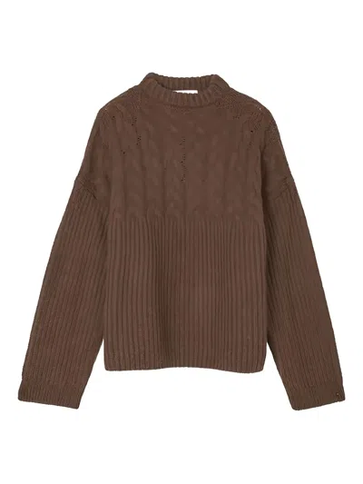 Cecilie Bahnsen Cable-knit Ribbed Sweater In Brown