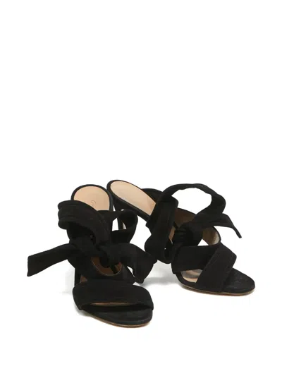 Pre-owned Gianvito Rossi  115mm Suede Bow Sandals In Black
