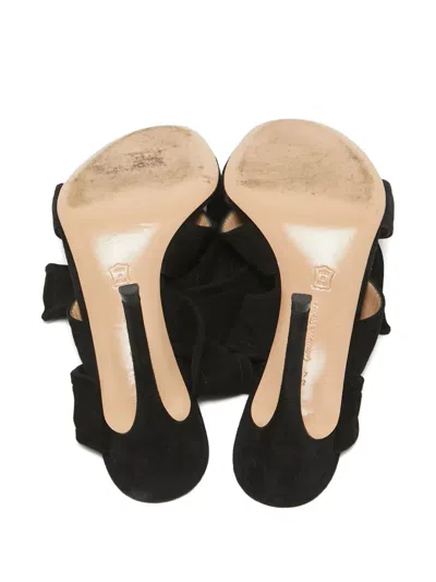 Pre-owned Gianvito Rossi  115mm Suede Bow Sandals In Black