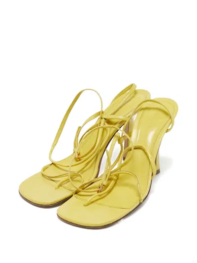 Pre-owned Bottega Veneta Square-toe Patent Leather Sandals In Yellow