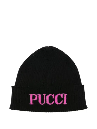 Pucci Junior Logo-intarsia Beanie In Black