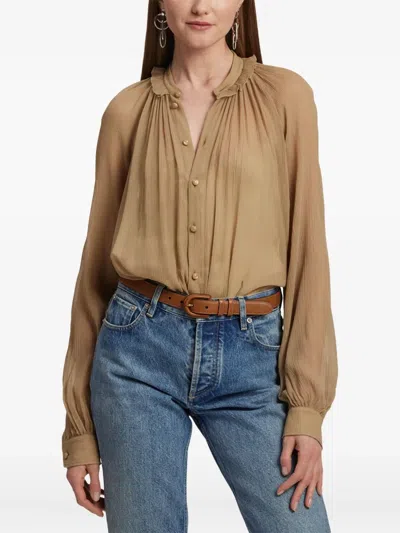 Ralph Lauren Pleated Mock-neck Blouse In Multi