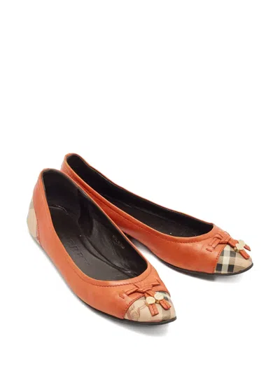 Pre-owned Burberry Check-print Toecap Ballet Flats In Orange
