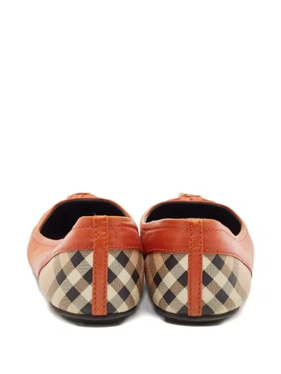Pre-owned Burberry Check-print Toecap Ballet Flats In Orange
