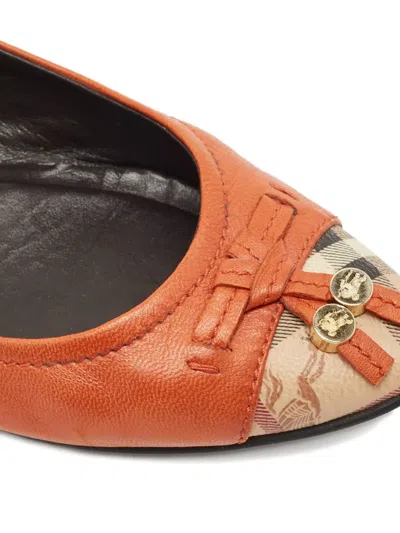 Pre-owned Burberry Check-print Toecap Ballet Flats In Orange