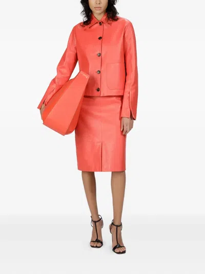 Bally Textured-leather Midi Skirt In Pink