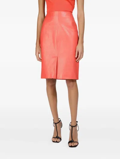 Bally Textured-leather Midi Skirt In Pink