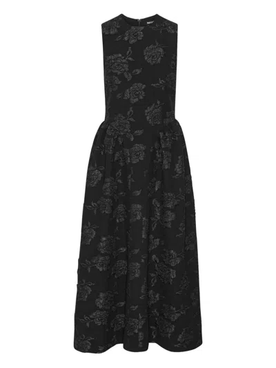 Rotate Birger Christensen Floral-jacquard Midi Dress In Black