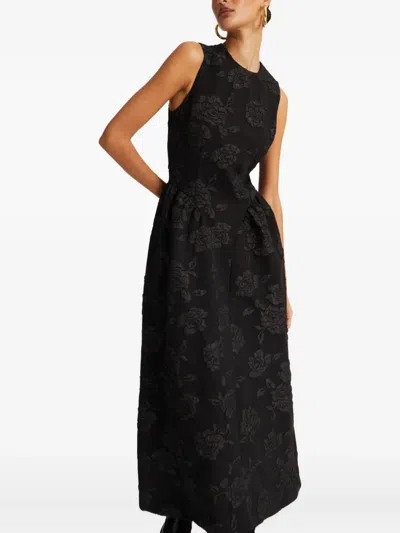 Rotate Birger Christensen Floral-jacquard Midi Dress In Black