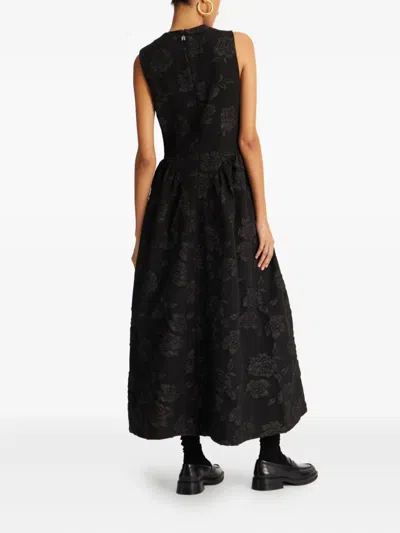 Rotate Birger Christensen Floral-jacquard Midi Dress In Black