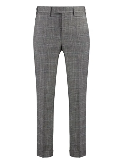 Pt Torino Wool Embroidered Trousers With Pockets And Cuffs In Gray