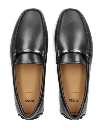 Hugo Boss Logo-bar Loafers In Black