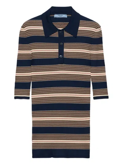Prada Striped Cotton Polo Shirt In Blue