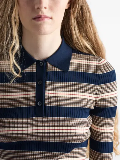 Prada Striped Cotton Polo Shirt In Blue