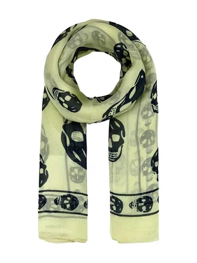 Alexander Mcqueen Skull Print Sheer Silk Scarf In Green