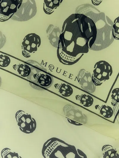 Alexander Mcqueen Skull Print Sheer Silk Scarf In Green
