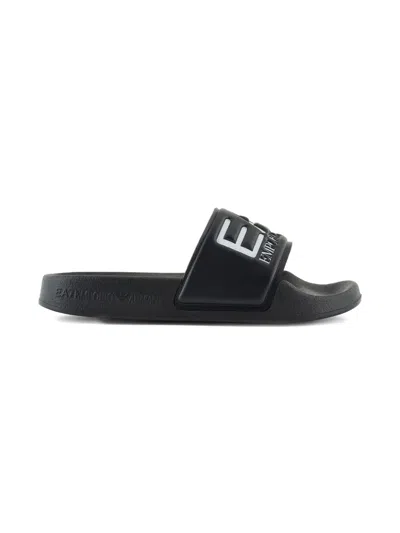 Emporio Armani Logo Slippers In Black