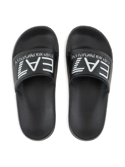 Emporio Armani Logo Slippers In Black
