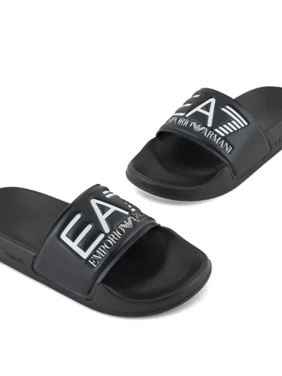 Emporio Armani Logo Slippers In Black