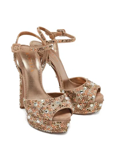 Pre-owned Le Silla  140mm Crystal-embellished Platform Sandals In Neutral