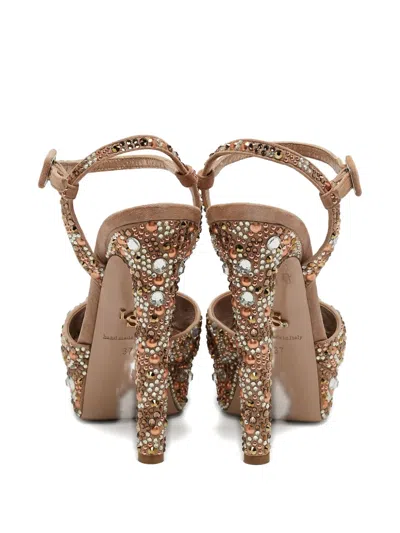 Pre-owned Le Silla  140mm Crystal-embellished Platform Sandals In Neutral