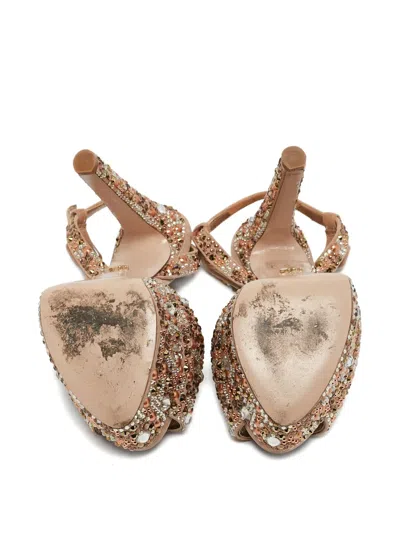 Pre-owned Le Silla  140mm Crystal-embellished Platform Sandals In Neutral