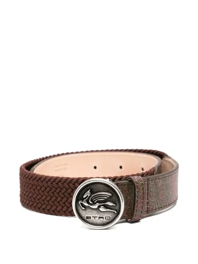 Etro Braided Leather Belt In Brown