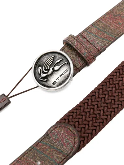 Etro Braided Leather Belt In Brown
