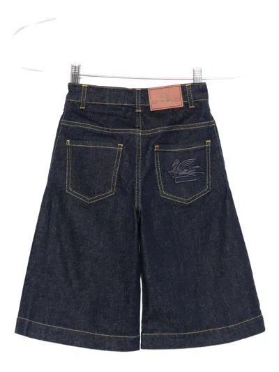 Etro Embroidered-pocket Denim Shorts In Blue