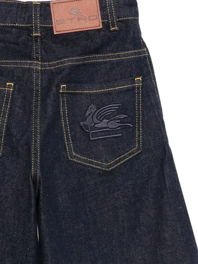 Etro Embroidered-pocket Denim Shorts In Blue