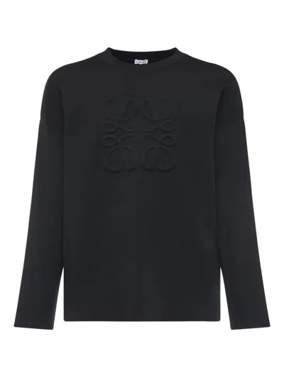 Loewe Relaxed Fit Crewneck Sweater With Embossed Logo In Black