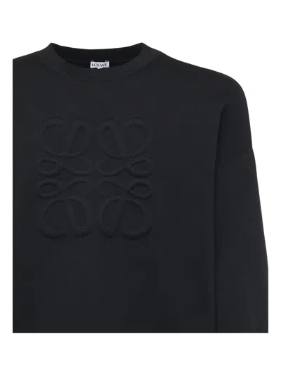 Loewe Relaxed Fit Crewneck Sweater With Embossed Logo In Black