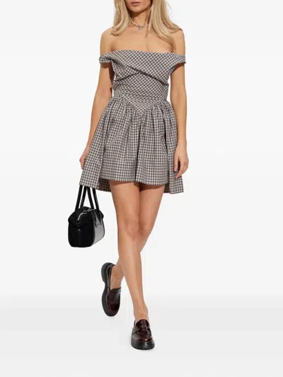 Vivienne Westwood Off-shoulder Checked Dress In Gray