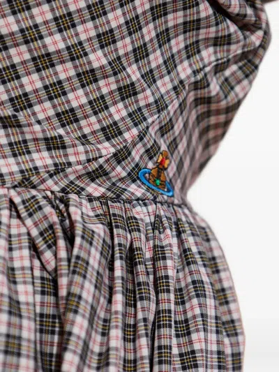 Vivienne Westwood Off-shoulder Checked Dress In Gray