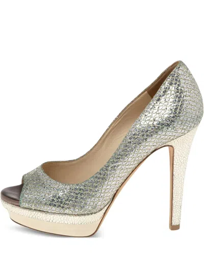 Pre-owned Jimmy Choo 2023 110mm Glitter Pumps In Silver