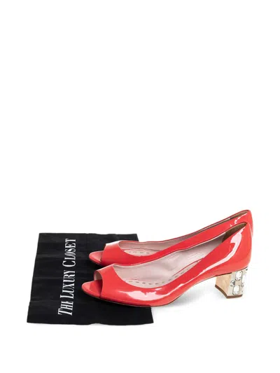 Pre-owned Miu Miu 2024 50mm Crystal-embellished Pumps In Red