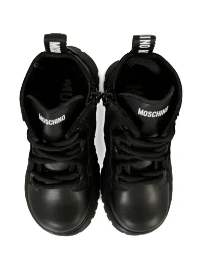 Moschino Teddy-patch Lace-up Boots In Black